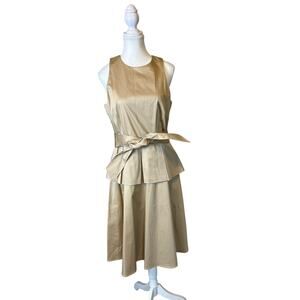 Antonio Melani | Khaki Peplum Belted Tie Waist Fit and Flare Dress | 10